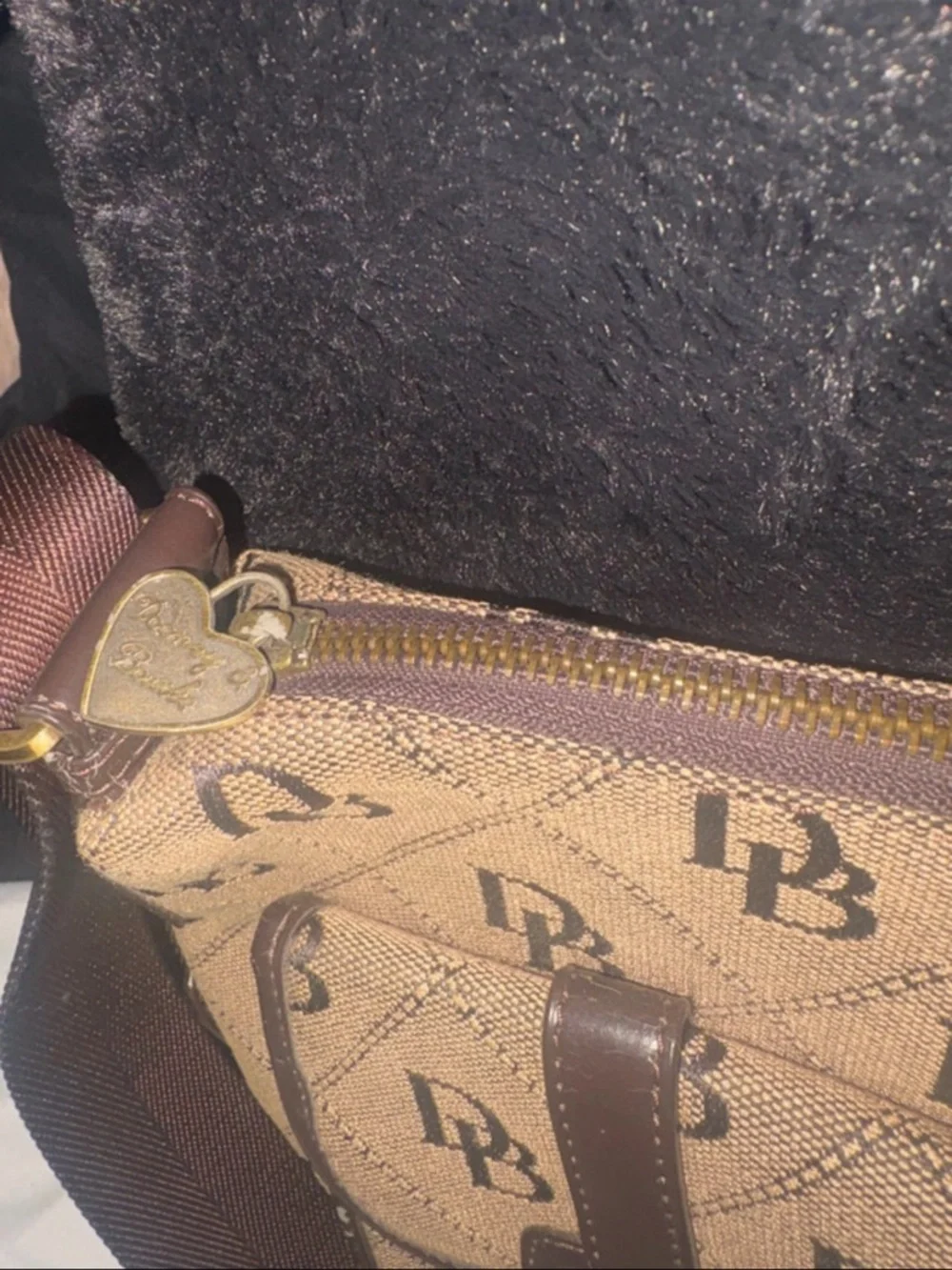 Vintage Patterned Canvas Messenger Bag in Brown with Adjustable Strap